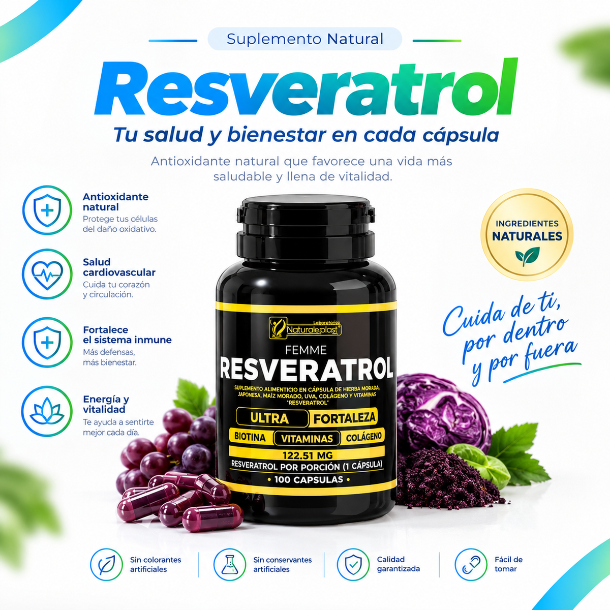 Resveratrol Ultra Fortaleza 4 en 1 Shop Pro™ – Antiedad, Biotina y Colágeno Hidrolizado